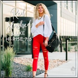 Zyia Active Red slash luxe high rise leggings 7/8 24"-